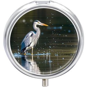 Draagbare Pillendoos Pil Case Grijze Reiger Print in Water Reizen Pillendoos Kleine Pil Case Dagelijkse Pil Container Pil Organizer Pocket Geneeskunde Doos Leuke Pil Case