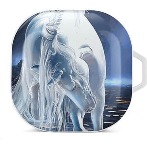 Wit edel paard oordopjes hoesje compatibel met Samsung harde schaal beschermhoes witte stijl