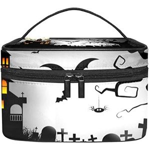 Zwarte Spooky Halloween Make-up Organizer Bag, Reizen Make-up Tas Organizer Case Draagbare Cosmetische Tas voor Vrouwen en Meisjes Toiletartikelen, Meerkleurig, 22.5x15x13.8cm/8.9x5.9x5.4in