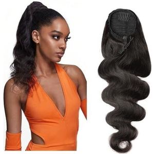 Paardenstaart, Braziliaanse Remy Human Hair Paardenstaart - Body Wave Clip-in Extensions Zwart(24inch 130g)