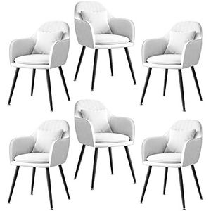 GEIRONV Fluwelen Dining Chair Set van 6, met Kussen Zwart Metalen Benen Keukenstoel for Woonkamer Slaapkamer Apartment Lounge Chair Eetstoelen (Color : White)