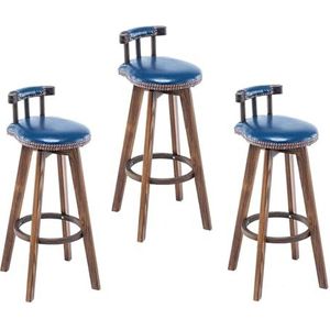 Barkrukken, Draaibare Barkrukken Set Van 3, Bruine Massief Houten Barstoelen, Gebogen Rugleuning, Geschikt For Keuken, Lounge, Bar, Kantoor (Color : Blue, Size : Sitting Height-63cm)