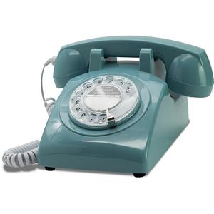 OPIS 60s CABLE Met Uitwisselbare Set Van Logo's: Designer Retro Telefoon/Draaischijf/Vintage Stijl Klassieke Bureau Telefoon (Azuurblauw)