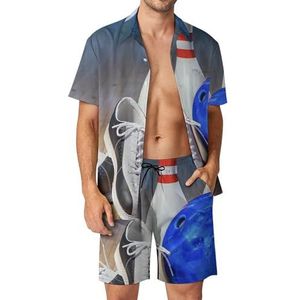 Bowlingschoen print Hawaïaans overhemd voor heren, knoopsluiting, strandshirtsets, trainingspak, casual, feestpakken, outfit, XS