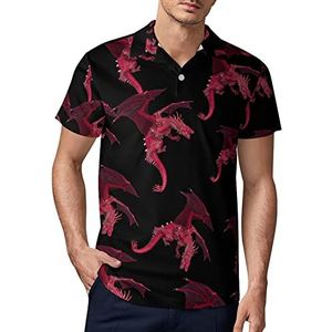 Red Dragon Golf Polo-Shirt voor heren, zomer, korte mouwen, casual, sneldrogende T-shirts, M