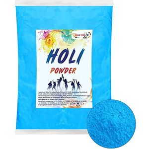 INDIAN STORE 24 Holi Gulal poeder in water oplosbaar Natural Festival fotoshoot Rangoli Colors regenboog poeder holy gekleurde zak glitter kleurpoeder foto's (hemelsblauw 1kg)