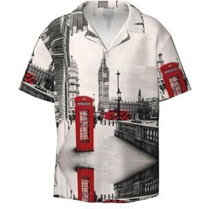 OdDdot Rode Telefooncabine Londen Street Print Heren Jurk Shirts Atletische Slim Fit Korte Mouw Casual Business Button Down Shirt, Zwart, 4XL