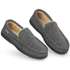 Dunlop Mocassins, slippers voor heren, nepbont, met rubberen zool en traagschuim, huisslippers, binnenschoenen, geschenk voor heren, houtskool, 43.5 EU