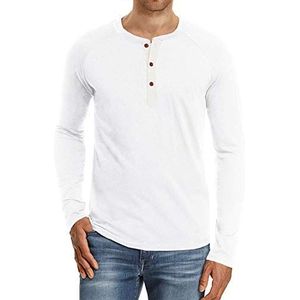 Heren T-shirt met korte/lange mouwen, katoenen Henley-overhemd met knopen