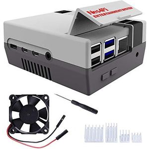 DVOZVO Retro Gaming Nes4Pi Case voor Raspberry Pi 4 Model B, met Koelventilator en Heatsinks