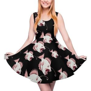 Leuke Cartoon Lantaarn Vis Womens Zomerjurk Ronde Hals Mouwloze Tank Jurk Mini Jurk XS