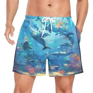 Niigeu Cartoon Kleurrijke Dolfijn Vissen Mannen Zwembroek Shorts Sneldrogend met Zakken, Leuke mode, S