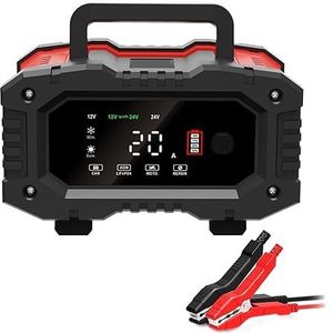 Auto-acculader 7 Segment Auto Batterij Oplader Puls Reparatie 300W Volautomatische Smart Charger 20A 12V/24V For Lood-zuur Opladen Veilig Betrouwbaar (Color : Red)