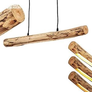 Led-hanglamp Winterthur, dimbare hanglamp van metaal/hout in zwart/natuur, houten balken in hoogte verstelbaar tot max. 150 cm, 15 watt, 1245 lumen, 3000 kelvin, dimbaar o. Accessoires via lichtschakelaar