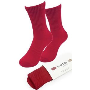 ONESCK Kleurrijke geribbelde diabetische sokken - zacht katoen, semi-kussen, niet-bindend, ademend, naadloze teen, geribbelde katoenen sokken voor dames en heren (EU 34-44, 44-48), Rood, 36.5-39 EU