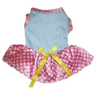 Petitebelle Pasen Thema Plain Katoen Shirt Tutu Puppy Hondenjurk (Blauw/Polka Dots, Klein)