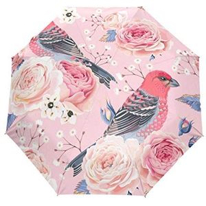 Jeansame Robin Vogels Rose Bloem pioen Roze Vouwen Compacte Paraplu Automatische Regen Paraplu's voor Vrouwen Mannen Kid Jongen Meisje