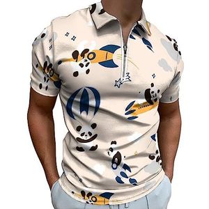Panda Patroon Polo Shirt voor Mannen Casual Rits Kraag T-shirts Golf Tops Slim Fit