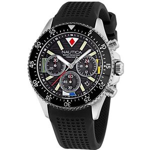 Nautica Heren NAPWPS301 Westport zwart siliconen band horloge, zilverkleur/zwart/zwart, Zilveren Toon/Zwart/Zwart
