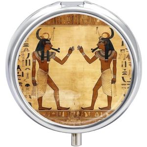 Pillendoosje met spiegel, 3 compartimenten, draagbare oude Egyptische pillenorganizer voor zak of portemonnee, reismedicijnpillenetui, wekelijkse medicijnpillenhouder voor dagelijkse medicijnen