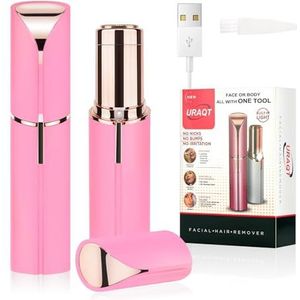 URAQT Gezichtshaarverwijderaar voor vrouwen, pijnloze gezichtshaartrimmer, oplaadbare mini-epilator dame-scheerapparaat, draagbaar elektrisch scheerapparaat voor lippen, gezicht, lichaam, perzik, dons