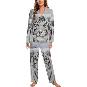 Witte tijger in de sneeuw pyjama sets met lange mouwen voor vrouwen klassieke nachtkleding nachtkleding zachte pyjama loungesets