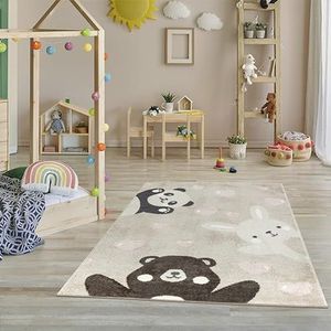 Vloerkleed kinderkamer - tapijten voor kinderkamer, kindertapijt, kindertapijt meisjes, beer, haas, panda, hart, beige - afmetingen - 120 x 170 cm