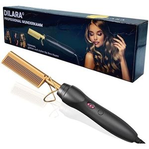 PREMIUM Professionele wonderkam 2 in 1 stijltang I Keramische haar- en stijlborstel voor krullen, steilen, kammen en stylen van haar I Hete warmtekam stijltang voor vrouwen en mannen (Goud)