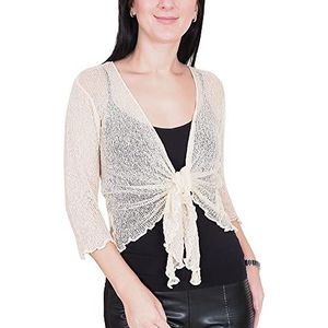 Mimosa - Gehaakt Damesvest - Crème - Stretch - Open Vest