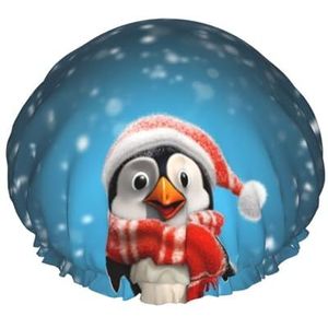 Kerst Grappige Pinguïn Gedrukt Douche Cap voor Vrouwen Waterdichte Badmutsen Herbruikbare Dubbellaagse Douche Hoed Baddouchemutsen voor Mannen Dames Spa Salon
