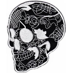 Skull tattoo biker horror goth punk emo rock retro opstrijkbare applicatie geborduurde patches (rug en wit)