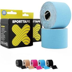2 Rollen SPORTTAPE Kinesiotape 5 cm x 5 m - Blauw | Spiertape knie, schouder, scheenbeen & enkel | Waterdicht & hypoallergeen