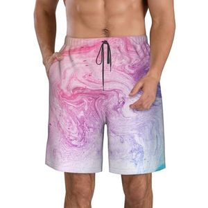 PHTZEZFC Kleurrijke marmeren pastel rood blauw paarse print heren strandshorts zomer shorts met sneldrogende technologie, lichtgewicht en casual, Wit, XL