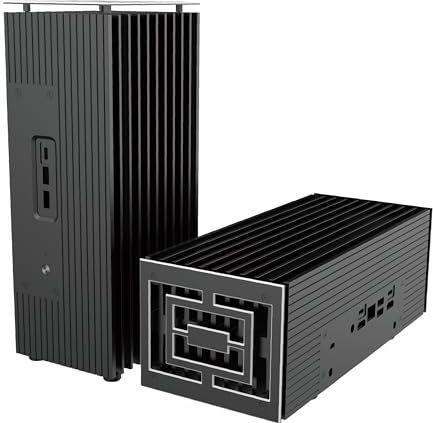 Akasa Turing RC Pro, ontworpen voor ASUS NUC 14/15 Pro Core™ i7, aluminium mini-ventilatorloze behuizing met thermische kit, USB A & C-poorten aan de voorkant, verticale of horizontale plaatsing