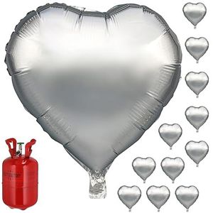 Ballongasset 12 folieballonnen hart zilver B 45 cm | heliumfles 140 l gasvulling voor 20 ballonnen (1 x ballonset hart zilver)