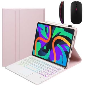 Toetsenbordhoes voor Lenovo Tab P12 Pro 12.7"" TB371FC (2023), 7 Kleuren Achtergrondverlichting, Magnetisch Afneembaar Draadloos Bluetooth-Toetsenbord met Muis,Roze