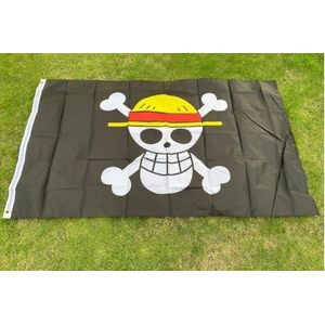 piraat Monkey D. Luffy Skull Flag One Piece stro hoed piraten trompet banner vlag-KIMLEYS-blauw en witte streep|90 x 150cm|1 st