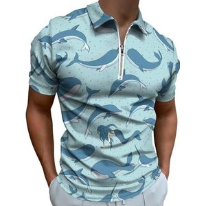 Walvissen Zeemeerminnen Narwals Half Zip Up Polo Shirts Voor Mannen Slim Fit Korte Mouw T-shirt Sneldrogende Golf Tops Tees XS