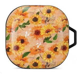 Geel aquarel zonnebloemen oordopjes hoesje compatibel met Samsung hard shell beschermhoes zwart-stijl