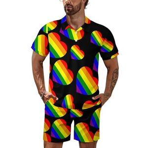 LGBT Gay Pride-vlag heren poloshirt set korte mouwen trainingspak set casual strand shirts shorts outfit 2XL