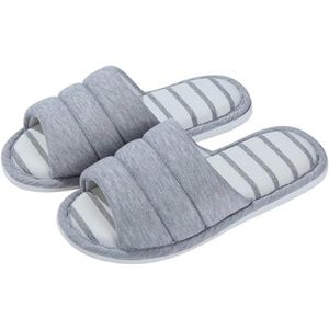 MKLHAVB Stof Thuis Slippers Vrouwen Katoenen Slippers Indoor Open Teen Zachte Slippers Casual Flip Flop Dames Thuis Slip-on Memory Foam Slaapkamer Flats Schoenen Indoor Schoenen, Lichtgrijs,