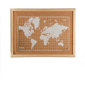 Milimetrado prikbord wereldkaart 40 x 30 cm kurk bruin/wit