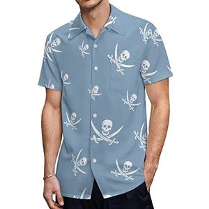 Piraat Jack Rackham vlag heren Hawaiiaanse shirts korte mouw casual shirt button down vakantie strand shirts XL
