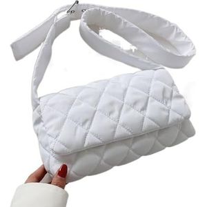 HKYBCF Pluizige draagtas gewatteerde draagtas lichtgewicht winter warm donskatoen gewatteerde geruite schoudertassen dames onderarmtassen gezwollen handtassen (kleur: wit)