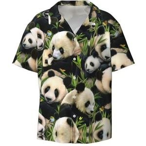 Leuke Panda Print Heren Korte Mouw Button Down Shirts Casual Losse Fit Zomer Strand Shirts Heren Jurk Shirts, Zwart, M