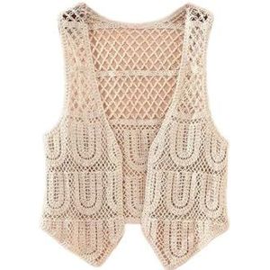 Gilet - Gehaakt - Retro - Mouwloos - Wit - Boho Hippie