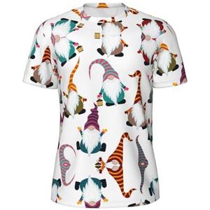 Xmas grappige kabouters print heren sport T-shirt, ademend koel droog mesh basislaag tops korte mouw running top gym shirt, Zwart, S