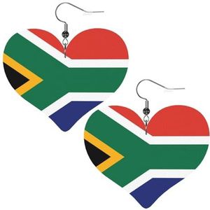 Lederen oorbellen, faux lederen hart oorbellen metallic druppel oorbellen voor vrouwen meisjes, Zuid-Afrikaanse vlag, Eén maat, Pu Kunstleer