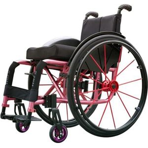 PP-Vic Elektrische Sportrolstoel -Opvouwbare Aluminium Rolstoel Met Verstelbare Voetensteun En Zithoogte,Schokabsorberende Trolley Met Handrem En Snel Los Te Maken Achterwielen,Pink 36cm/14.2in