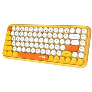 Draadloos Bluetooth-toetsenbord, schattig mini-toetsenbord met 84 toetsen, 2,4 GHz draadloze verbindingstechnologie, ABS Retro ronde keycap, mat paneel, ergonomisch ontwerp voor pc-laptops (geel)